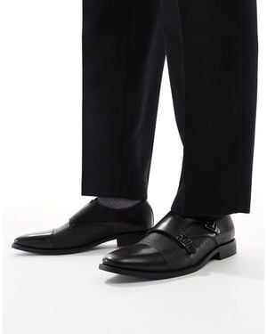 schuh Zapatos Monk Negros Con Dos Correas De Cuero Rocky De
