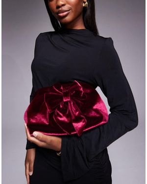 New Look Bolso Clutch Burdeos Oscuro Con Lazo De Terciopelo De -Rojo