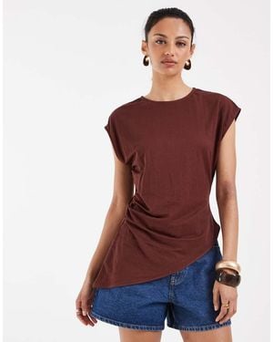 River Island Linen Asymmetric Hem Top - Red