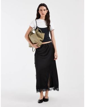 ONLY Lace Trim Split Maxi Skirt - White