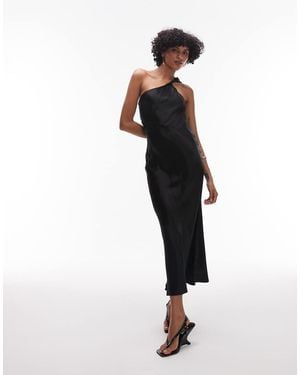 & Other Stories One Shoulder Satin Midi Dress With Twisted Strap Detail - Blue