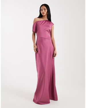 Six Stories Bridesmaids Satin Asymmetric Off Shoulder Maxi Dress - Pink