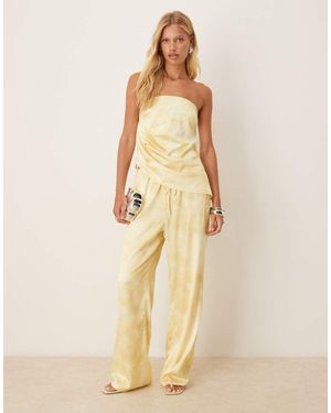 SNDY'S Satin Drawstring Waist Wide Leg Trousers Co-ord - Natural