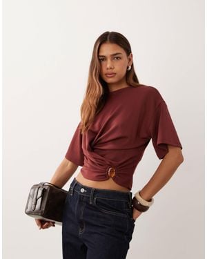 ASOS Modal Short Sleeve With Gold Trim Detail - Red