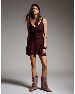 Bershka Ruched Mini Dress - Brown