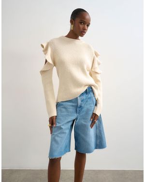 TOPSHOP Knit Frill Sleeve Jumper - Blue