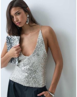 ASOS Top Con Spalline Sottili Con Paillettes - Grigio