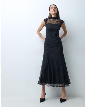 Nobody's Child Katell Lace Overlay High Neck Cap Sleeve Midi Dress - Blue
