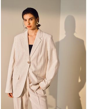 TOPSHOP Linen One Button Blazer - Natural