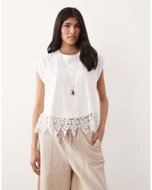 Mango 100% Cotton Embroidered Hem T-Shirt - Natural