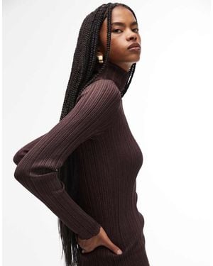 & Other Stories Metallic Knitted Rib Top With Roll Neck - Purple