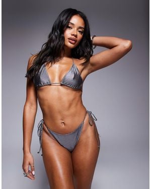 South Beach Studded Tieside Bikini Bottom - Gray