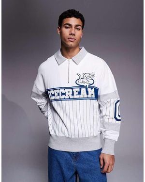ICECREAM Logo Quarter Zip Long Sleeve Knit Polo - Grey