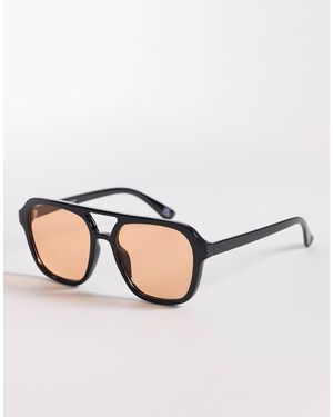 ASOS Aviator Zonnebril Met Montuur En Amberkleurige Glazen - Naturel