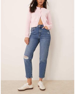 New Look Mom Jeans Lavaggio Scuro Con Strappi - Blu