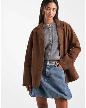 Pieces Puffball Hem Denim Mini Skirt - Brown