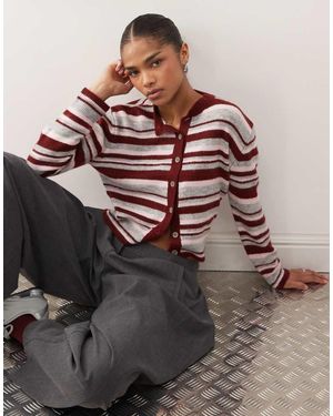 Collusion Fluffy Knitted Stripe Cardi - Brown