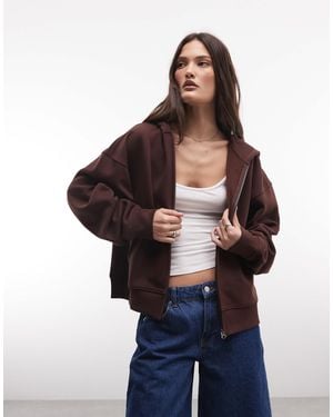 Collusion Zip Through Boxy Hoodie - Brown