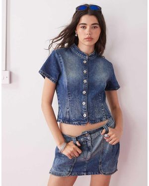 Collusion Festival Denim Button Through Shirt Co Ord - Blue