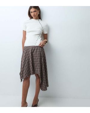 The Frolic Exclusive Aysmmetric Hem Midi Skirt - Brown