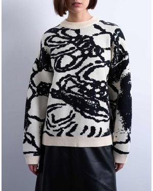 TOPSHOP Knit Jacquard Clean Abstract Floral Jumper - White
