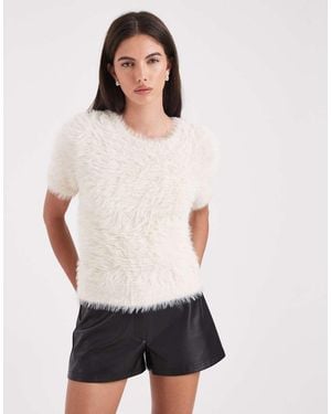 Vero Moda Short Sleeve Fluffy Knit Jumper - White