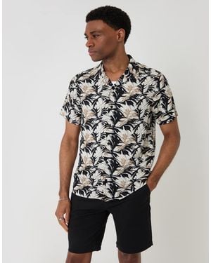 Threadbare Abstract Print Relaxed Fit Short Sleeve Shirt - Grey