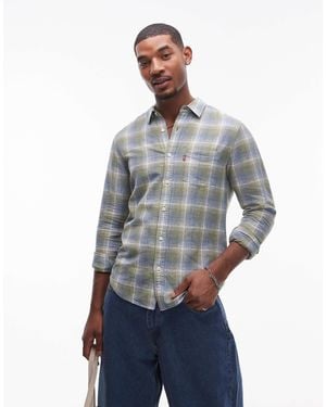 Levi's Sunset 1 Pocket Linen Cotton Mix Check Shirt Regular Fit - Blue