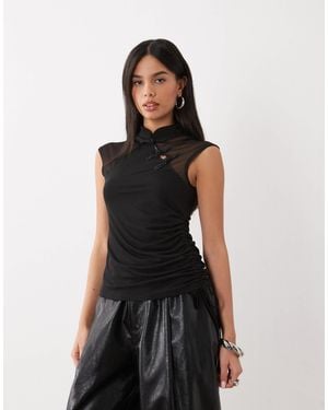 ASOS Ruched Side Mandarin Top - Black