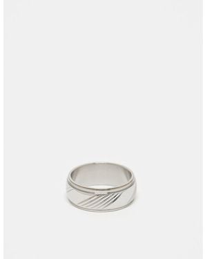 ASOS Waterproof Stainless Steel Diagonal Groove With Bevelled Edge Band Ring - White