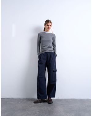 TOPSHOP Tailored Barrel Leg Cargo Trouser - Blue