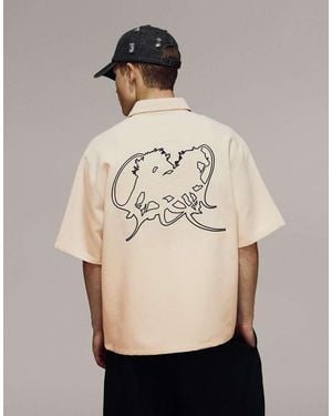 Bershka Embroidered Short Sleeve T-shirt - Natural