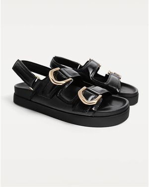 Stradivarius Wide Fit. Flat Slider Sandals With Buckles - Black