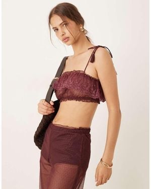 ASOS Co-ord Sheer Ruffle Lace Trim Bralet Top - Natural