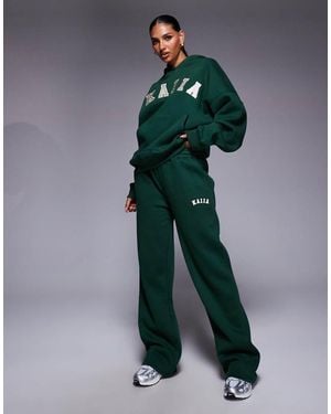Kaiia Cotton Rich Embroidered Logo Wide Leg joggers Co-ord - Green