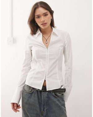 Weekday Zip Up Shirt With Flare Sleeve Detailing - White