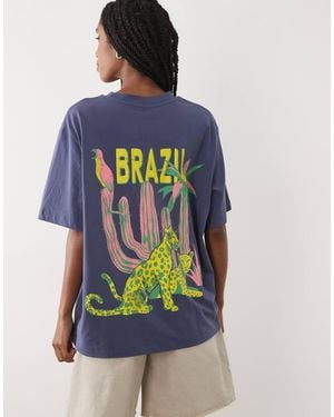 ASOS Oversized T-shirt With Brazil Leopard Graphic - Blue
