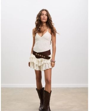 Stradivarius – kurzes kleid aus spitze - Natur