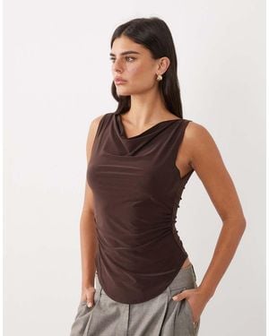 ASOS High Cowl Draped Top - Brown