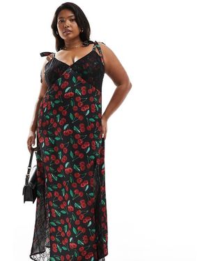 Renee Studio Plus X Holly Wynne Exclusive Cami Tie Sleeve Maxi Satin Slip Dress - Black
