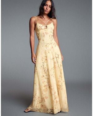 Bershka Strappy Floral Maxi Dress - Yellow