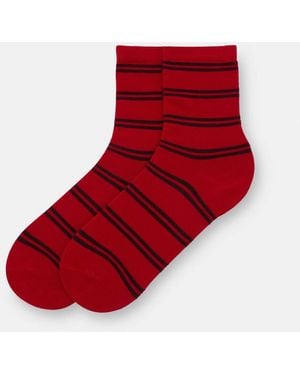 Pull&Bear Striped Long Socks - Red