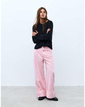 Pull&Bear Jean baggy court avec ourlets retroussés - Blanc