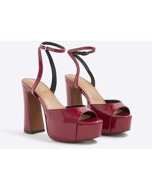 River Island Patent Platform Heeled Sandals - Red