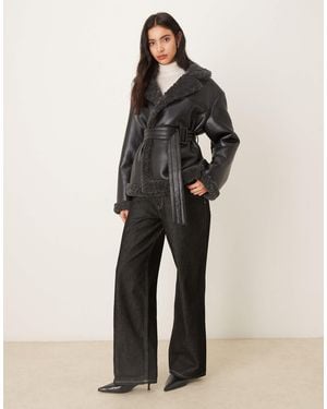 Gina Tricot Short Teddy Pu Belted Jacket - Black
