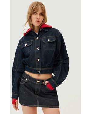 Bershka Cropped Balloon Denim Jacket - Blue