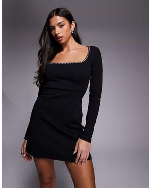 New Look Square Neck Diamante Detail Mini Dress - Black