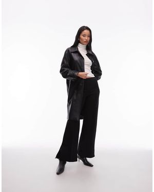 Mango Gabardina Negra Con Cinturón De Cuero Sintético De - Negro