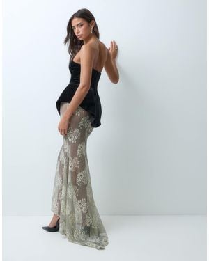 ASOS Premium Velvet Moulded Dress With Lace Maxi Skirt - White