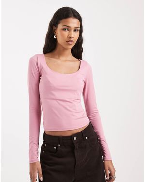 Hollister Top sans coutures à manches longues et encolure dégagée - rose